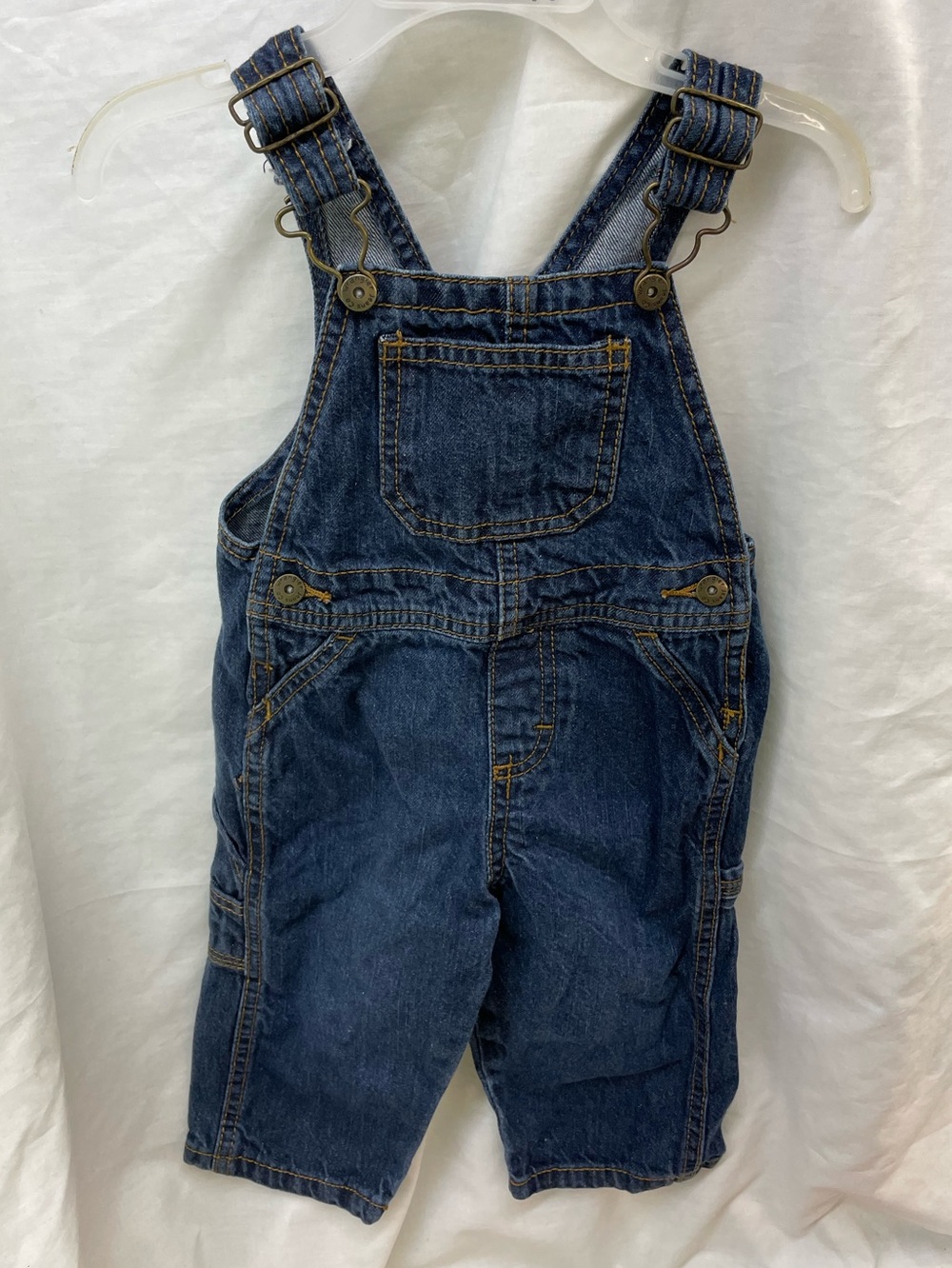 Wrangler Classic Dark Blue Denim Kids cargo Overalls sz 12 mos